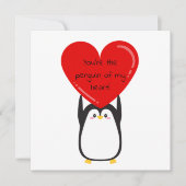 Schattigee pinguïn met een groot rood hart - vierk feestdagenkaart (Voorkant)