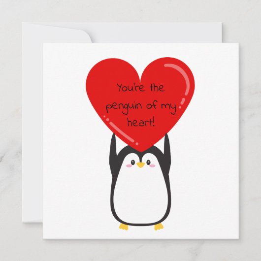 Schattigee pinguïn met een groot rood hart - vierk feestdagenkaart (Voorkant)