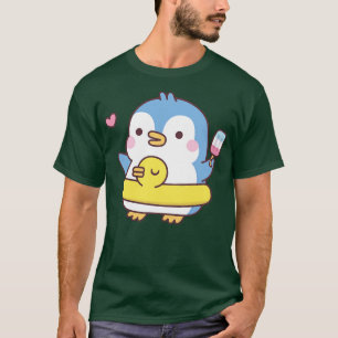 Schattigee pinguïn met eendenzwembadvlotter t-shirt