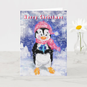 Schattigee Pinguïn met Gift Christmas Kaart