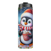 Schattigee pinguïn met hete cacao thermosbeker (Voorkant)