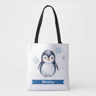 Schattigee Pinguïn Naam Kinder Canvas tas