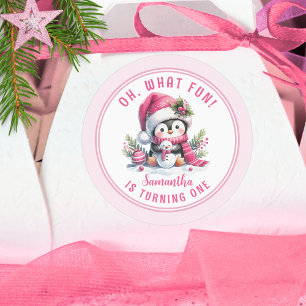 Schattigee Pinguïn Oh Wat Leuk Wintermeisje 1e Ver Ronde Sticker