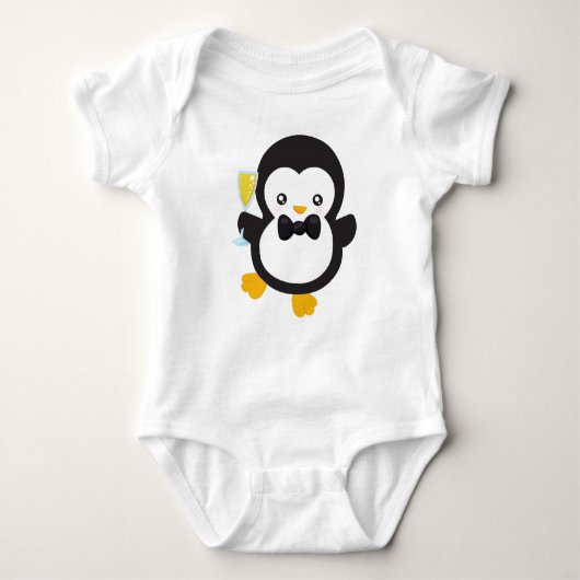 Schattigee Pinguïn, Pinguïn met Champagne, Partij Romper (Voorkant)