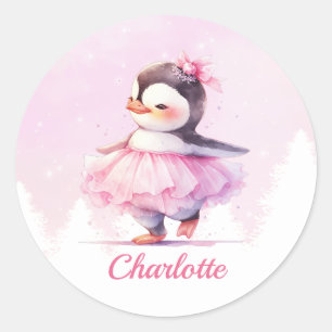 Schattigee Pinguïn Roze Ballerina Ronde Sticker