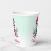 Schattigee pinguïn roze en mintgroen vrolijk kerst papieren bekers (Rechts)