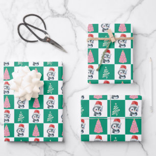 Schattigee Pinguïn Santa Vrolijk Kerstfeest Inpakpapier Vel