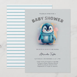 Schattigee Pinguïn Schattige Waterverf Jongen Baby Kaart