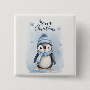 Schattigee pinguïn vierkante button 5,1 cm