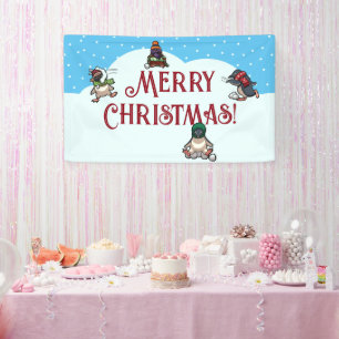 Schattigee pinguïn vrolijk kerstsneeuwbal gevecht spandoek