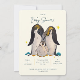 Schattigee Pinguin Waterverf Baby shower Uitnodigi Kaart