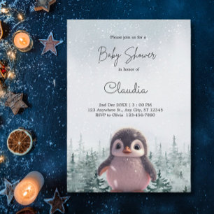 Schattigee Pinguïn Winter Sneeuw Baby shower Water Kaart