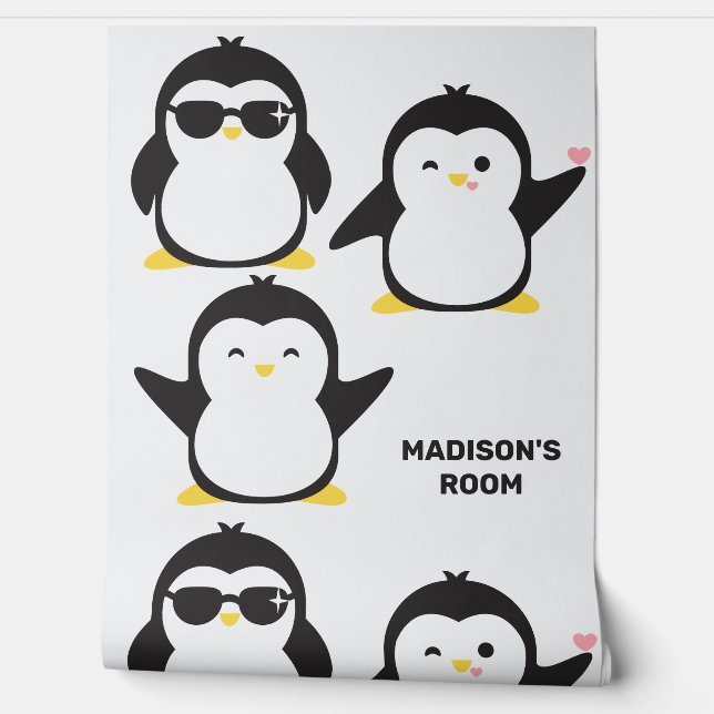 Schattigee pinguïns aangepaste tekst behang (Afrollen)
