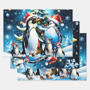 Schattigee pinguïns in een vrolijke cartoon stijl inpakpapier vel