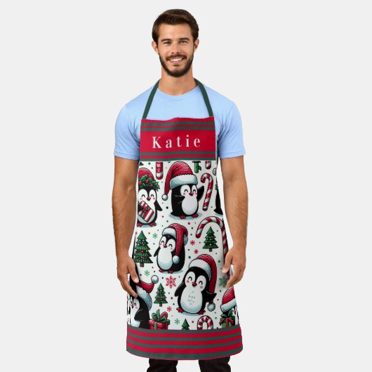Schattigee Pinguïns in Kerstmis Santa Hats Schort (Gedragen)