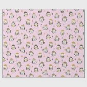 Schattigee Pinguïns met bomen, sneeuw en geschenke Cadeaupapier (Vlak)