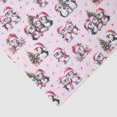 Schattigee Pinguïns Patroon  Roze Kerst Tissuepapier (Detail)
