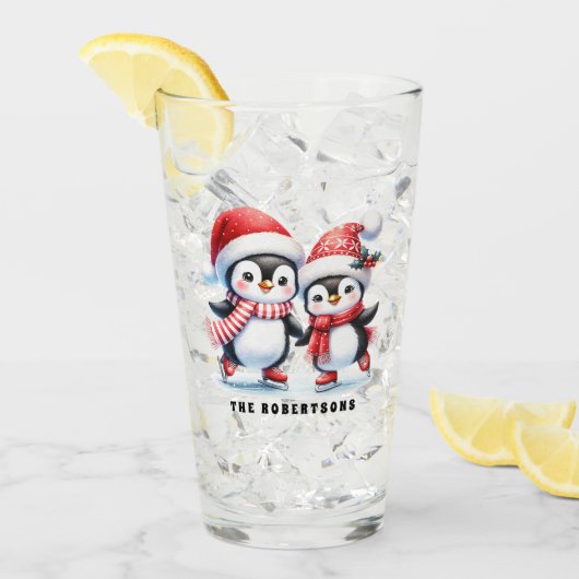 Schattigee Pinguïns Schaatsen Schaatsen Custom Fam Glas (Voorkant ijs)