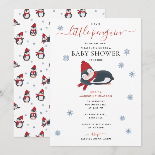 Schattigee Pinguïns Winter Baby shower Kaart (Voorkant / Achterkant)