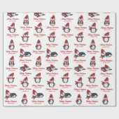 Schattigee Pinguïns Winter Vrolijk Kerstfeest Cust Cadeaupapier (Vlak)