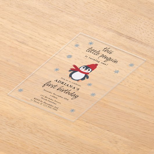 Schattigee Pinguïns Wintervogels Arctische dieren Acryl Uitnodigingen (Laagn)