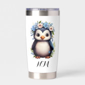 Schattigee pinguïns wit aangepaste naam & Initiale Geïsoleerde Drinkbeker (Achterkant)