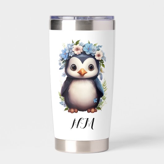 Schattigee pinguïns wit aangepaste naam & Initiale Geïsoleerde Drinkbeker (Achterkant)