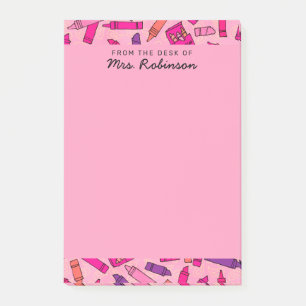 Schattigee Pink Crayons Teacher Vanaf het bureau v Post-it® Notes