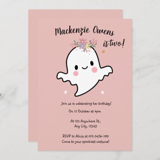 Schattigee Pink Ghost Verjaardag Kaart (Voorkant / Achterkant)