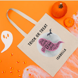 Schattigee Pink Ghost Word Art Halloween-truc Beh Tote Bag