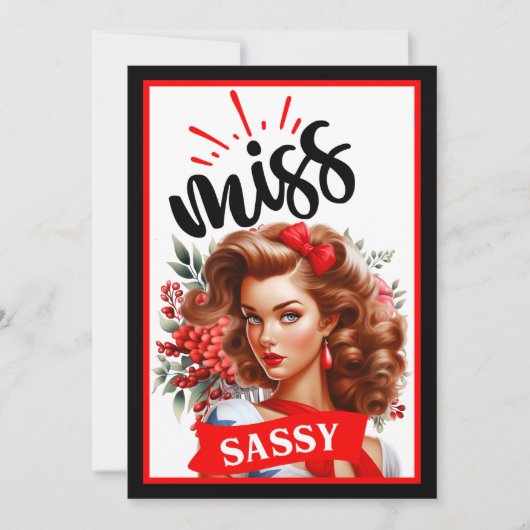Schattigee Pinup_ Miss Sassy Kaart (Voorkant)