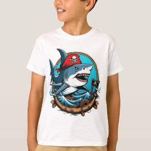 Schattigee piraathaai op een boot t-shirt