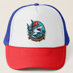 Schattigee piraathaai op een boot trucker pet