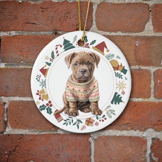 Schattigee Pit Bull Terrier in Winter Sweater Kers Keramisch Ornament