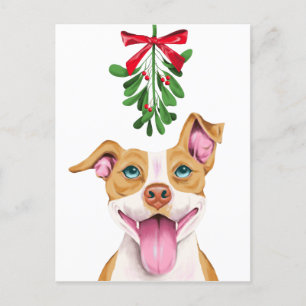Schattigee Pitbull Dog en Mistletoe Kerstmis Feestdagenkaart
