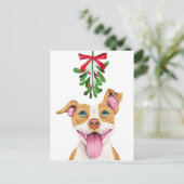 Schattigee Pitbull Dog en Mistletoe Kerstmis Feestdagenkaart (Staand voorkant)