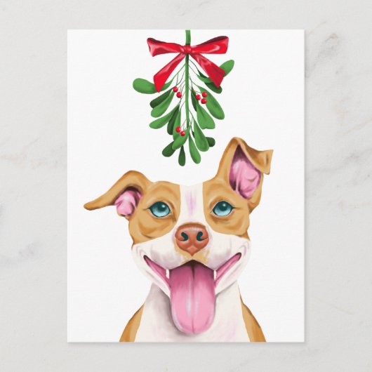 Schattigee Pitbull Dog en Mistletoe Kerstmis Feestdagenkaart (Voorkant)