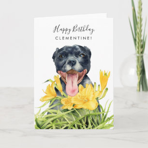 Schattigee Pitbull Dog Yellow Floral Garden Verjaa Kaart
