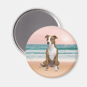 Schattigee Pitbull Dog Zittend op het strand met z Magneet (Voorkant / Achterkant)
