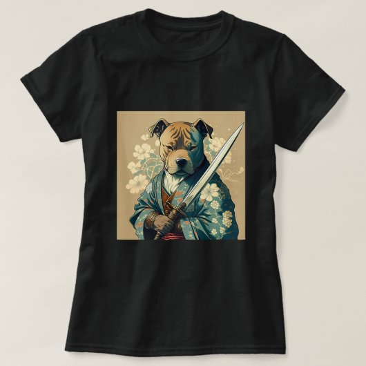 Schattigee pitbull met katana blad t-shirt (Design voorkant)