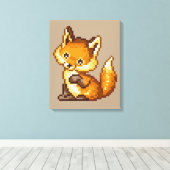 Schattigee Pixel Art Fox Canvas Afdruk (Insitu (Houten vloer))