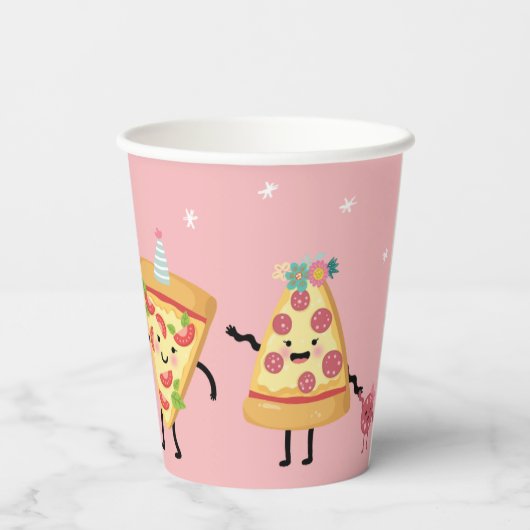 Schattigee Pizza Slices, Meisjes Roze Pizza Verjaa Papieren Bekers (Achterkant)