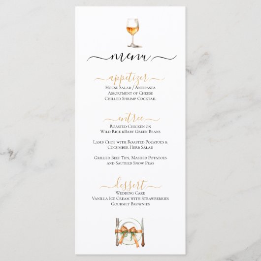 Schattigee Plaatsinstelling & Wijnglas Menu (Voorkant)