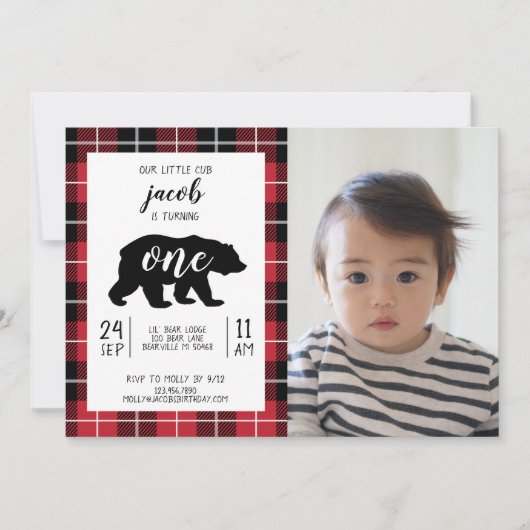 Schattigee Plaid Flanel Patroon Baby Foto 1e Verja Kaart (Voorkant)