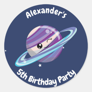 Schattigee Planet Saturn Space Galaxy Kind Verjaar Ronde Sticker