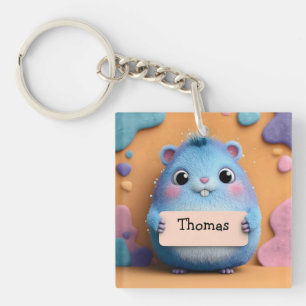Schattigee pluizige blauwe hamster met een teken m sleutelhanger