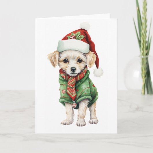 Schattigee pluizige kerst puppy, Pet, sjaal BLANK Feestdagen Kaart (Voorkant)