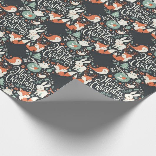 Schattigee pluizige kerst robins krans cadeaupapier (Hoek)