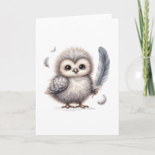 Schattigee pluizige uil all-occasion blanco begroe kaart