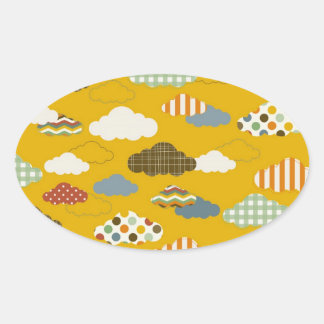 Schattigee pluizige wolkenpatronen Polka Dots Stri Ovale Sticker